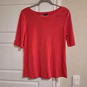 Talbots Womens Large Red Stretch Cotton Rayon Pullover Top Casual Tee Basics